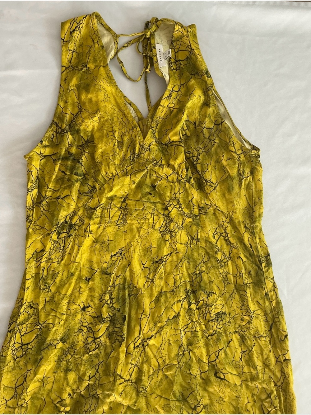 Topshop Yellow Marble Sleeveless V-Neck Maxi Dress